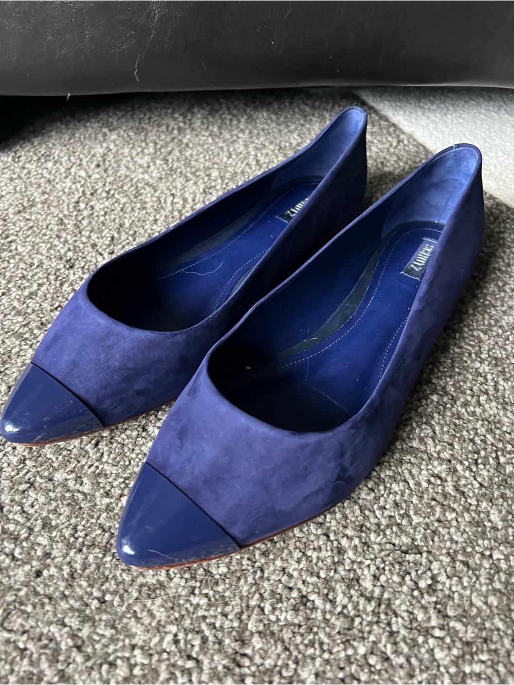 SCHUTZ Navy Blue Suede Pointed Toe Flats